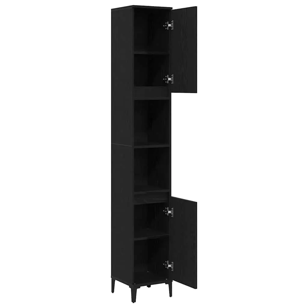 Bathroom Cabinet Storage 30x30x190cm Black Oak Engineered Wood Shelves
