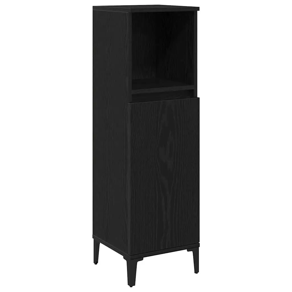 Bathroom Cabinet Wall-Mounted Storage Unit Black Modern Engineered Wood 30 x 30 x 100 cm
