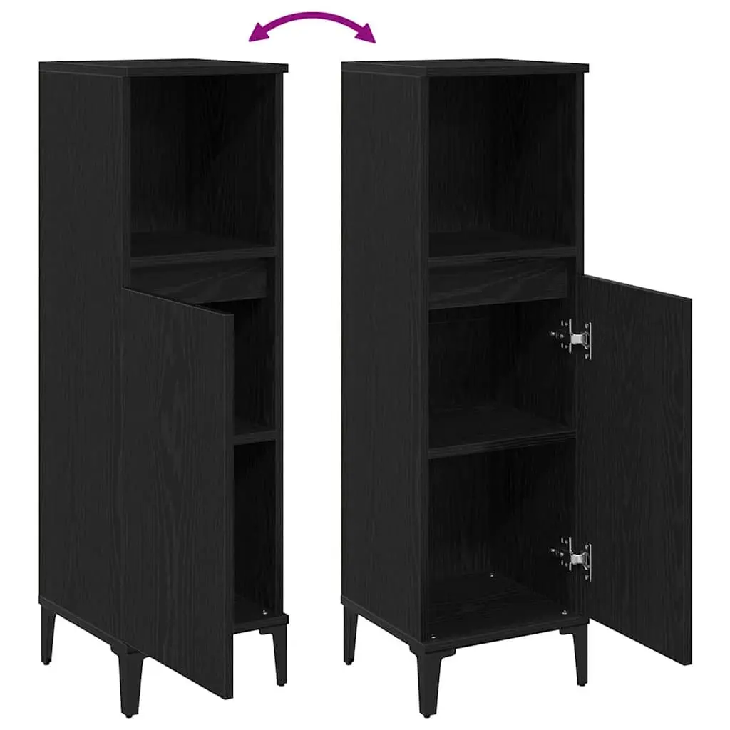 Bathroom Cabinet Wall-Mounted Storage Unit Black Modern Engineered Wood 30 x 30 x 100 cm