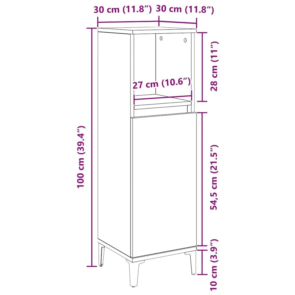 Bathroom Cabinet Wall-Mounted Storage Unit Black Modern Engineered Wood 30 x 30 x 100 cm