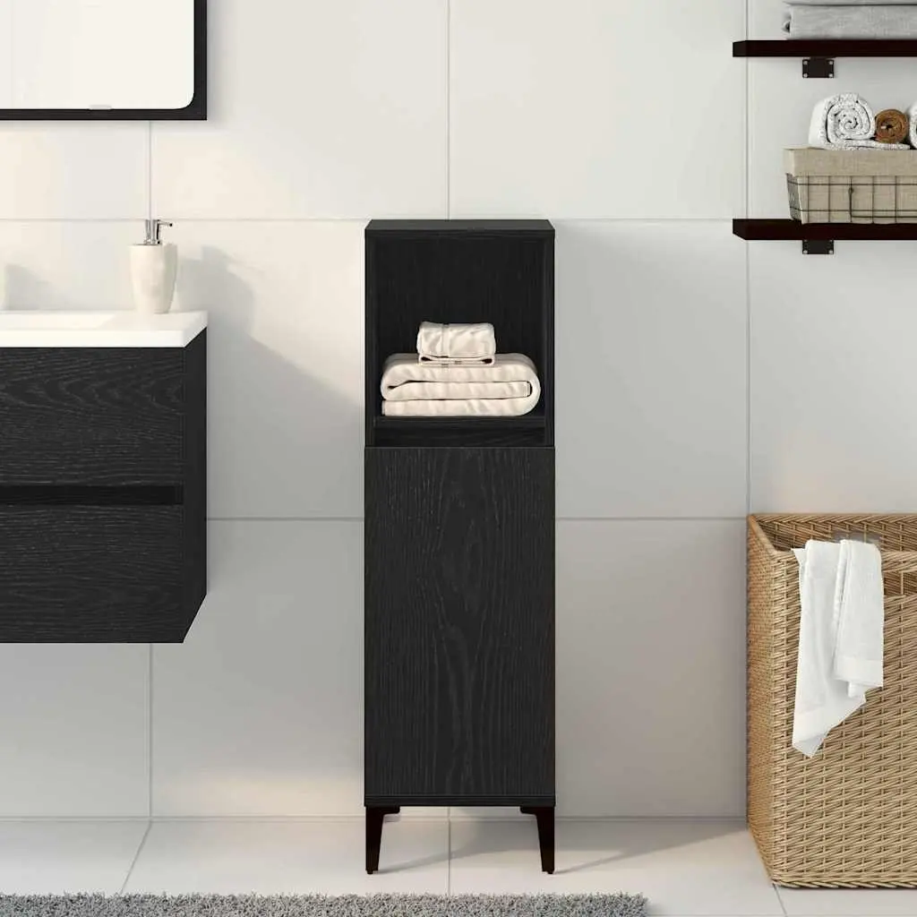Bathroom Cabinet Wall-Mounted Storage Unit Black Modern Engineered Wood 30 x 30 x 100 cm