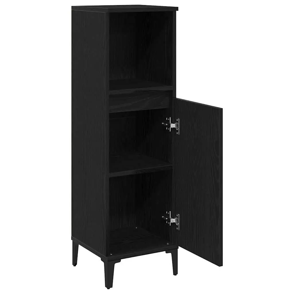 Bathroom Cabinet Wall-Mounted Storage Unit Black Modern Engineered Wood 30 x 30 x 100 cm