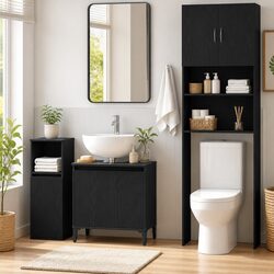 Bathroom Vanity Unit Wall-Mounted Sink Cabinet Black Oak Storage Furniture