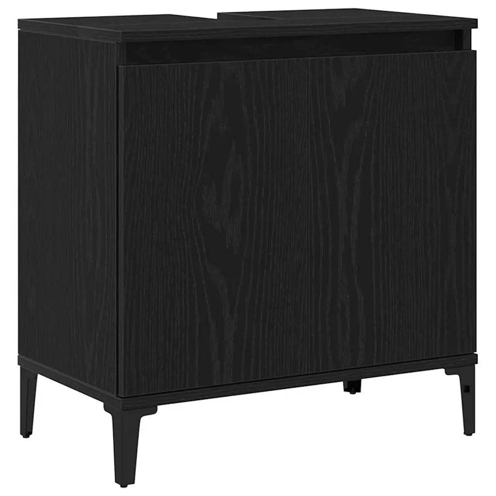 Bathroom Vanity Unit Wall-Mounted Sink Cabinet Black Oak