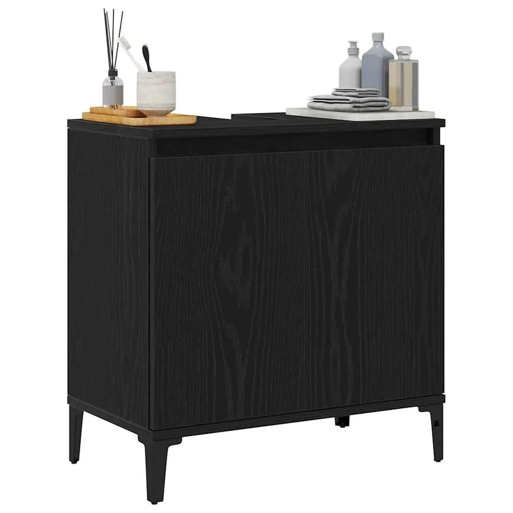Bathroom Vanity Unit Wall-Mounted Sink Cabinet Black Oak