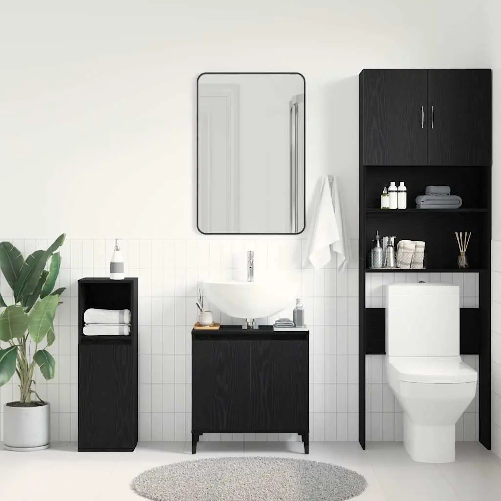 Bathroom Vanity Unit Wall-Mounted Sink Cabinet Black Oak