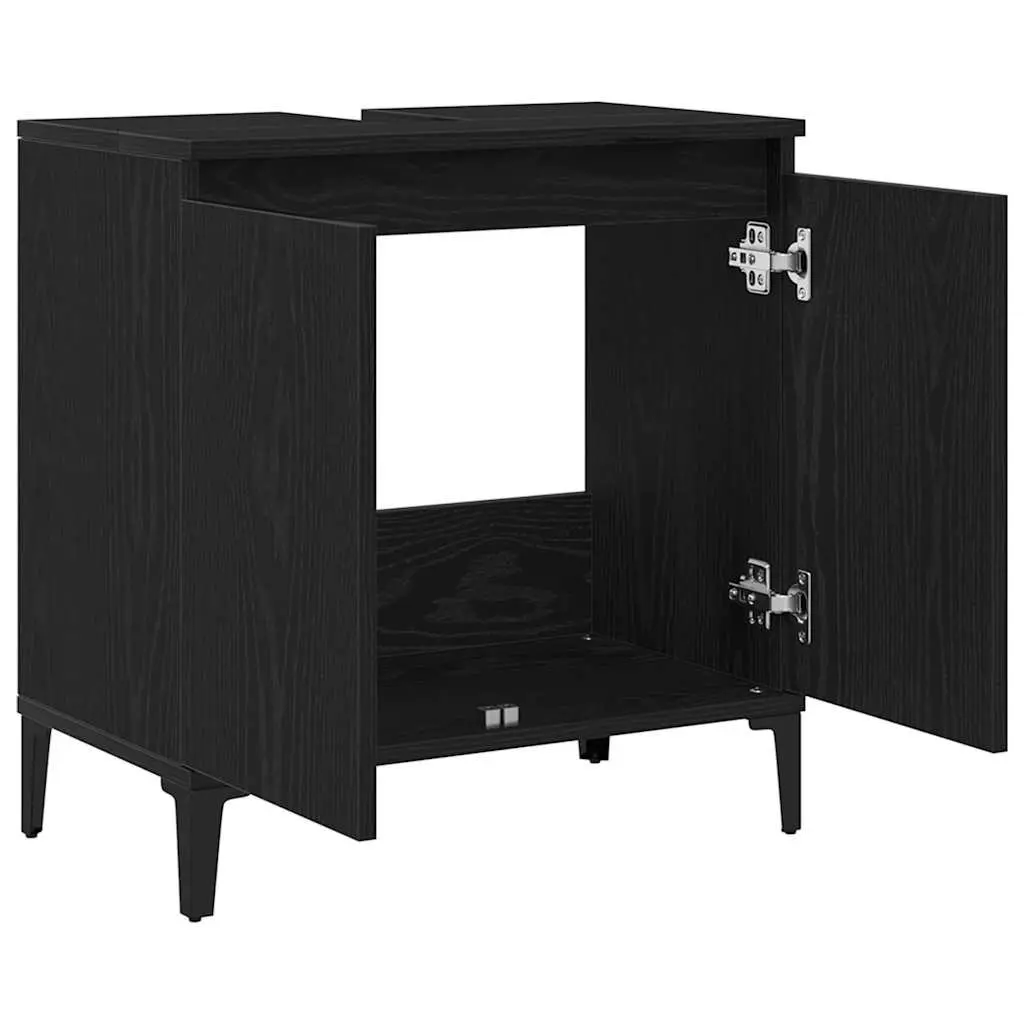 Bathroom Vanity Unit Wall-Mounted Sink Cabinet Black Oak
