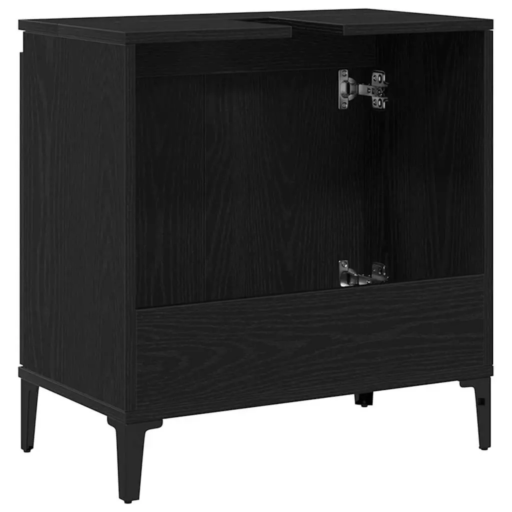 Bathroom Vanity Unit Wall-Mounted Sink Cabinet Black Oak