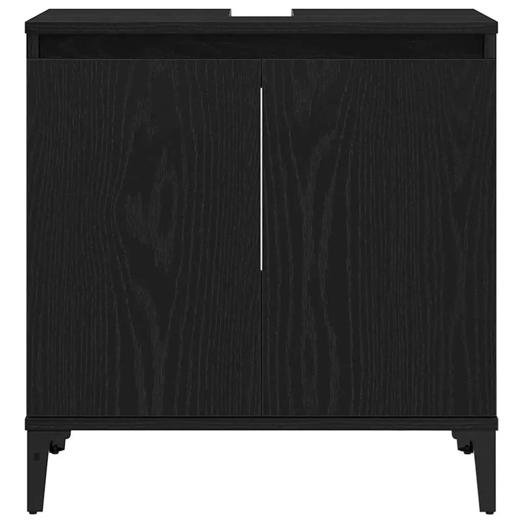 Bathroom Vanity Unit Wall-Mounted Sink Cabinet Black Oak