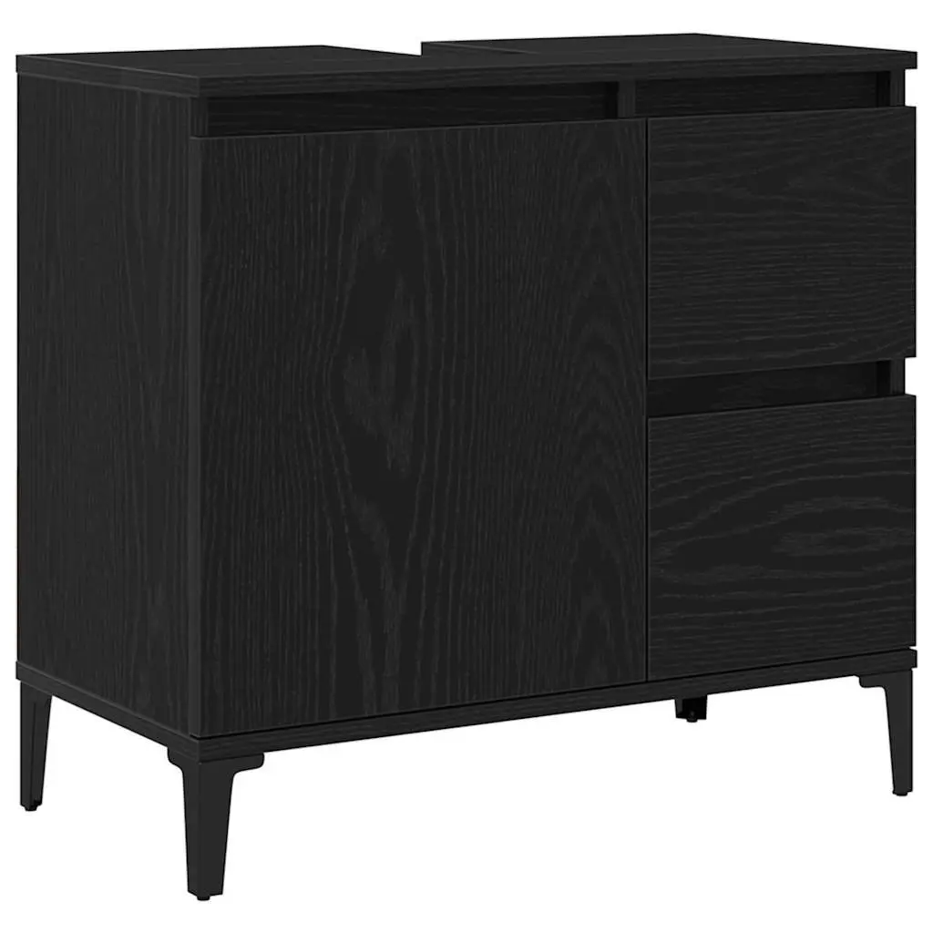 Bathroom Vanity Cabinet Wall-Mounted Storage Unit Black Oak Engineered Wood 65 x 33 x 60 cm