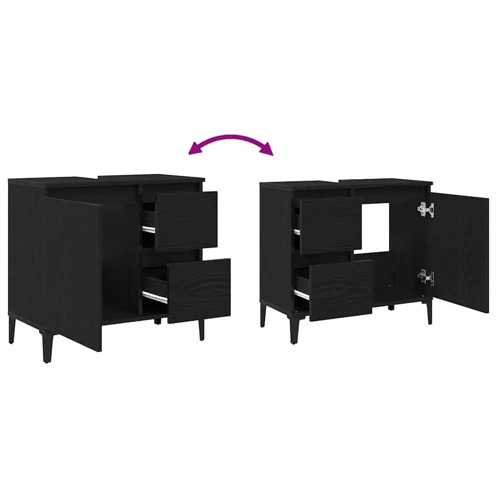 Bathroom Vanity Cabinet Wall-Mounted Storage Unit Black Oak Engineered Wood 65 x 33 x 60 cm