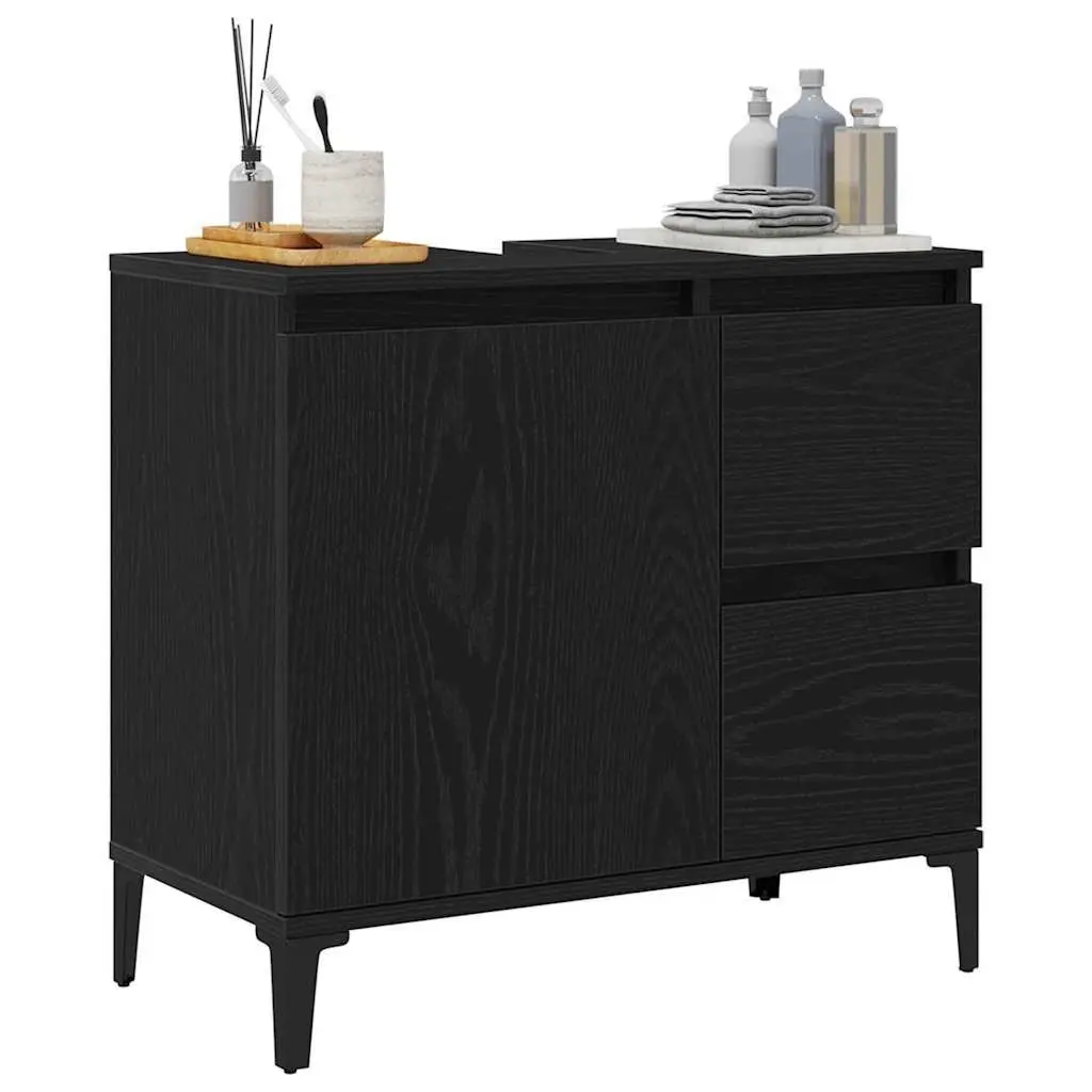 Bathroom Vanity Cabinet Wall-Mounted Storage Unit Black Oak Engineered Wood 65 x 33 x 60 cm