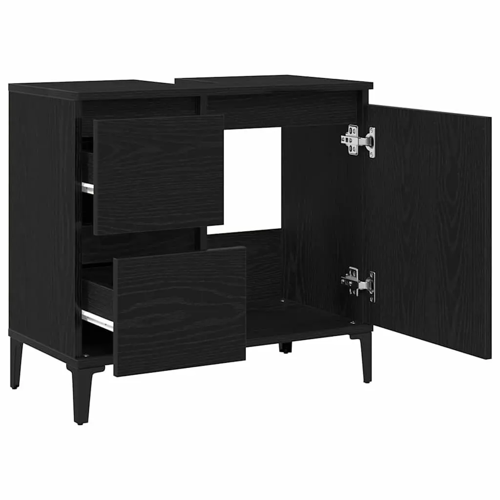 Bathroom Vanity Cabinet Wall-Mounted Storage Unit Black Oak Engineered Wood 65 x 33 x 60 cm
