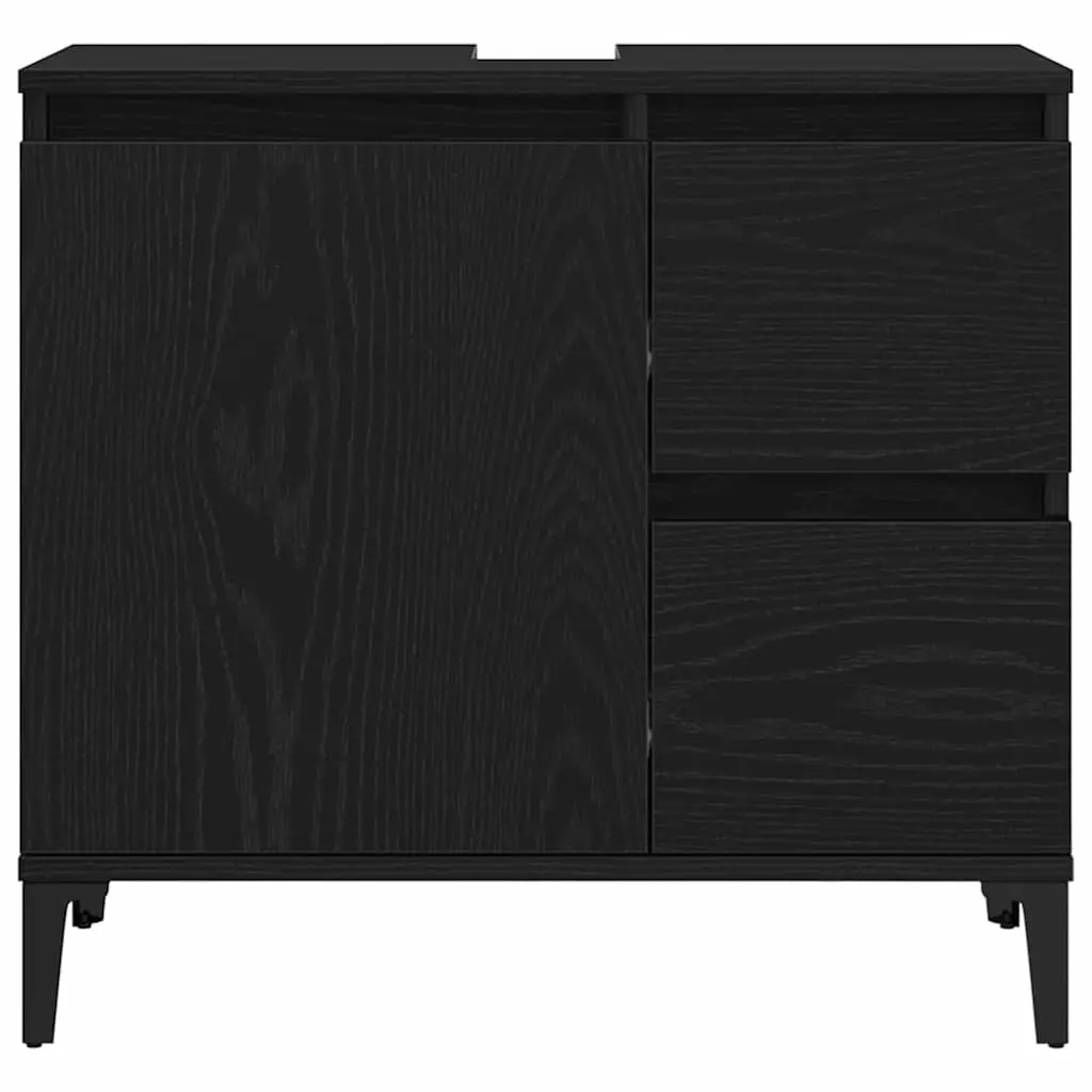 Bathroom Vanity Cabinet Wall-Mounted Storage Unit Black Oak Engineered Wood 65 x 33 x 60 cm