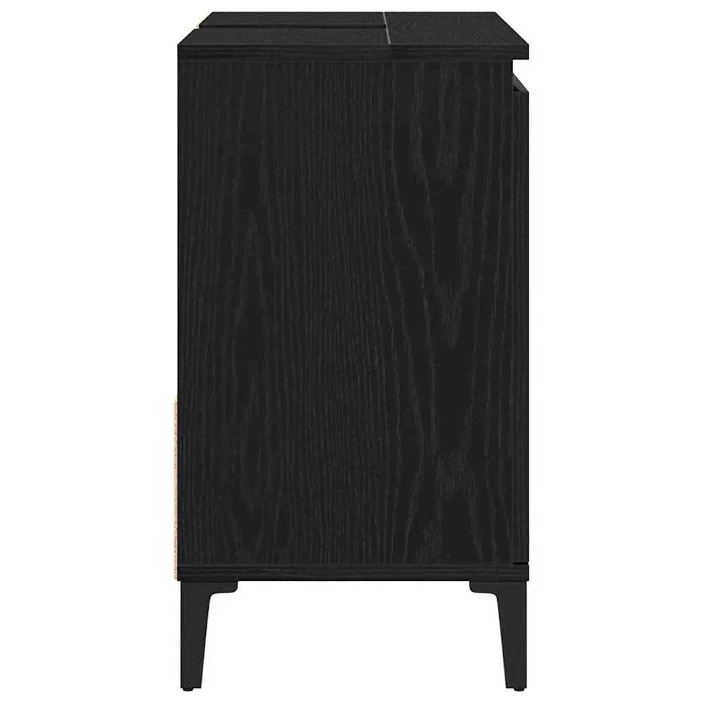 Bathroom Vanity Cabinet Wall-Mounted Storage Unit Black Oak Engineered Wood 65 x 33 x 60 cm