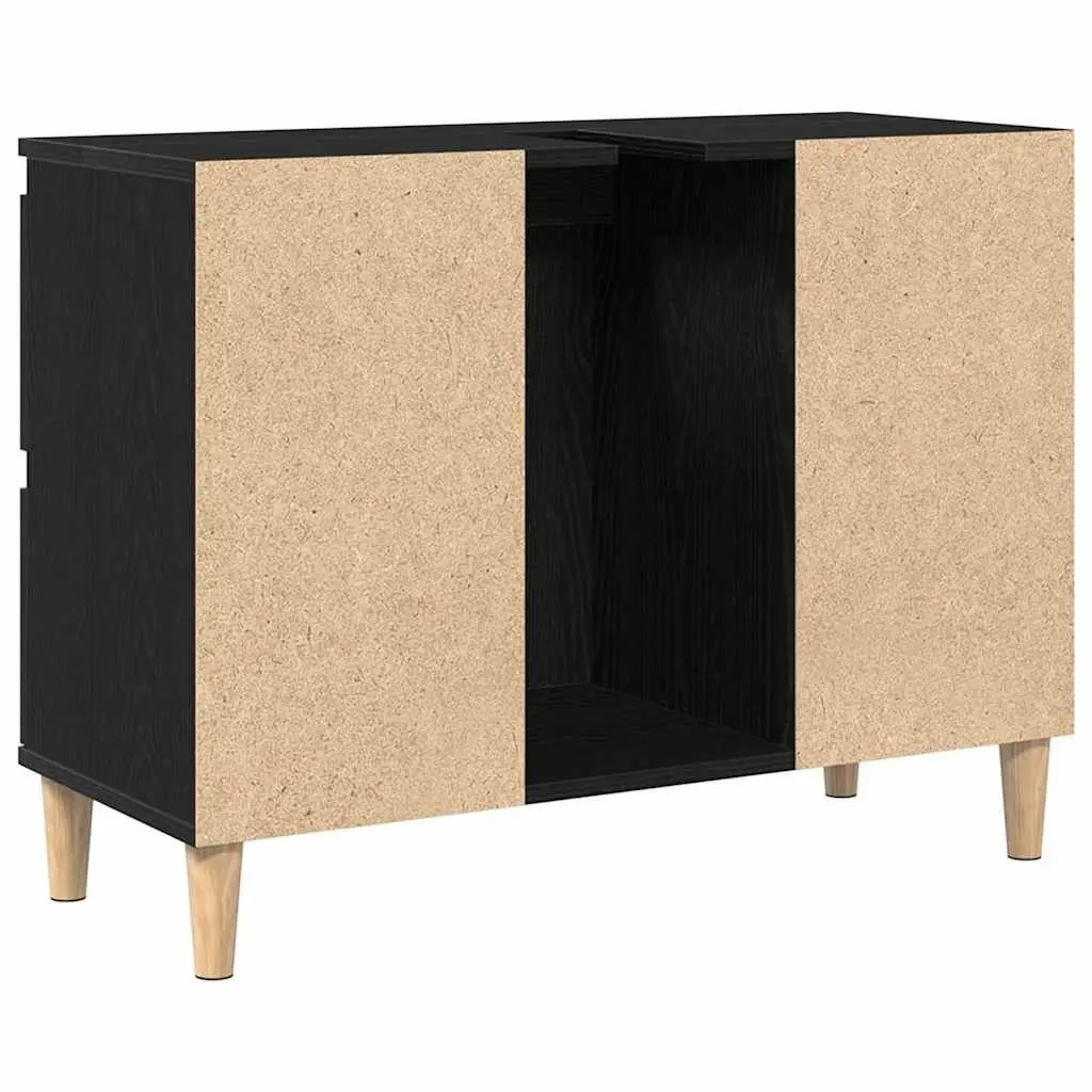 Bathroom Vanity Cabinet Sink Unit Wall-Mounted Storage Black Oak Modern Design