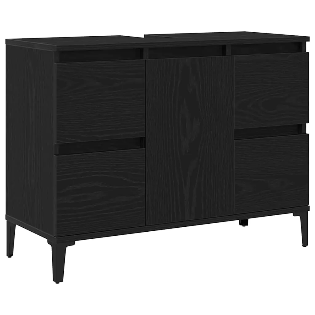 Bathroom Sink Vanity Cabinet Wall-Mounted Storage Organiser 80 x 33 x 60 cm Black