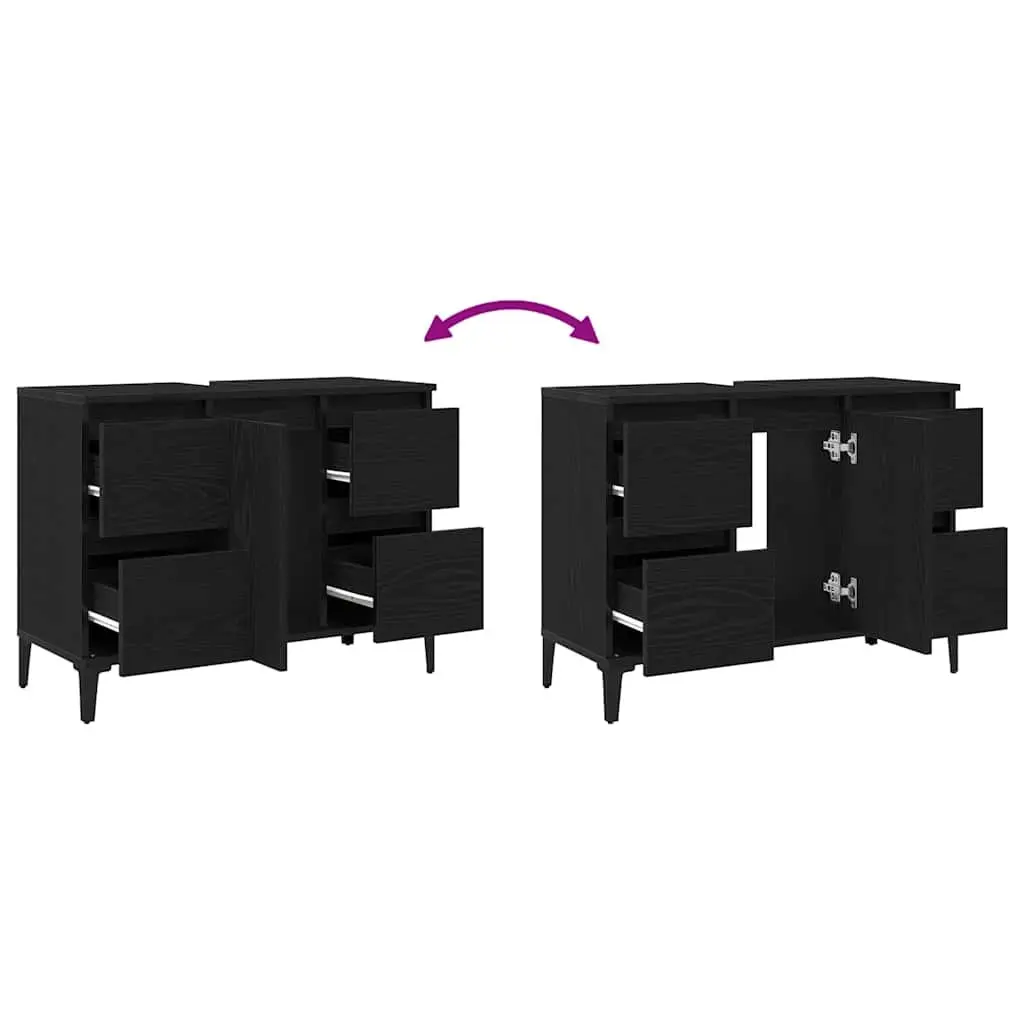 Bathroom Sink Vanity Cabinet Wall-Mounted Storage Organiser 80 x 33 x 60 cm Black