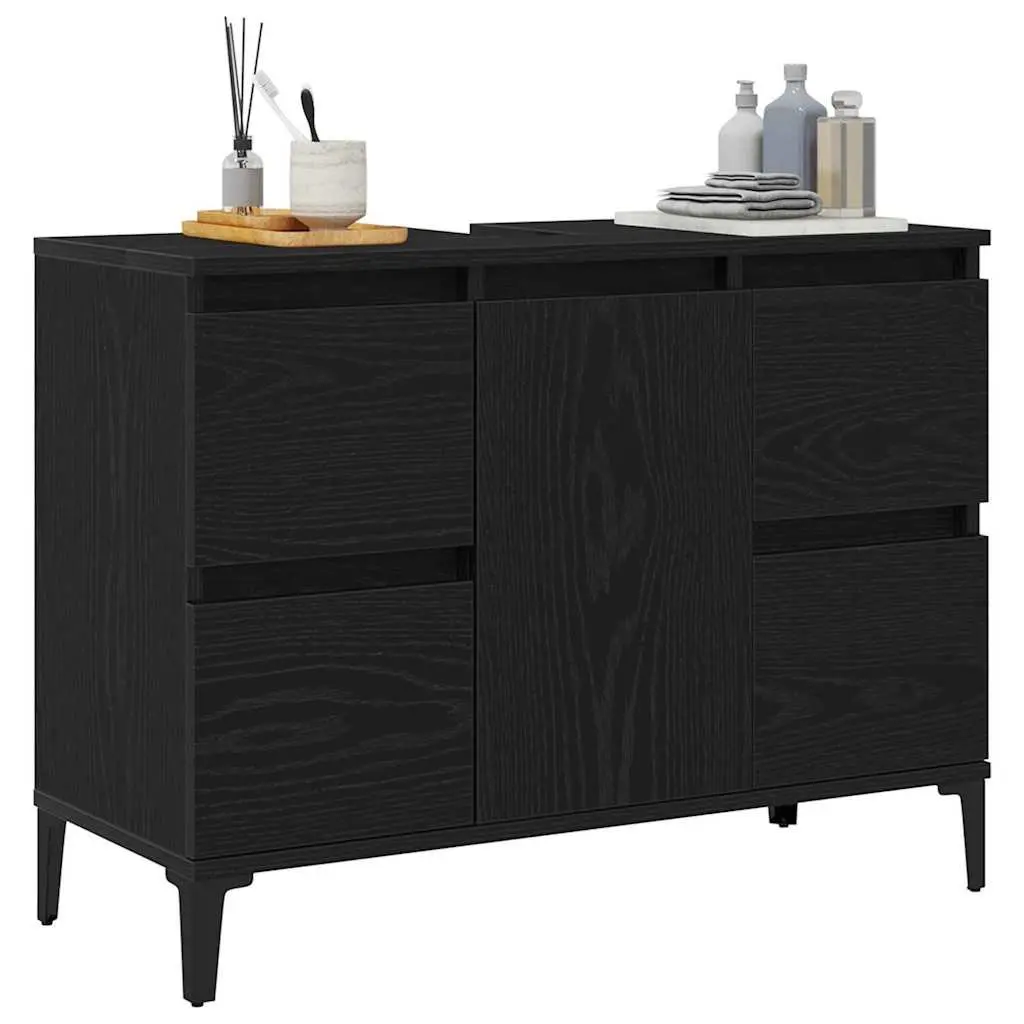Bathroom Sink Vanity Cabinet Wall-Mounted Storage Organiser 80 x 33 x 60 cm Black