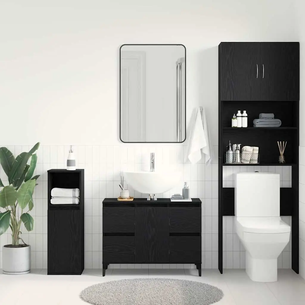 Bathroom Sink Vanity Cabinet Wall-Mounted Storage Organiser 80 x 33 x 60 cm Black