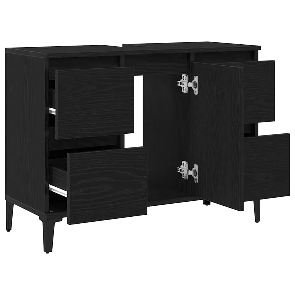 Bathroom Sink Vanity Cabinet Wall-Mounted Storage Organiser 80 x 33 x 60 cm Black