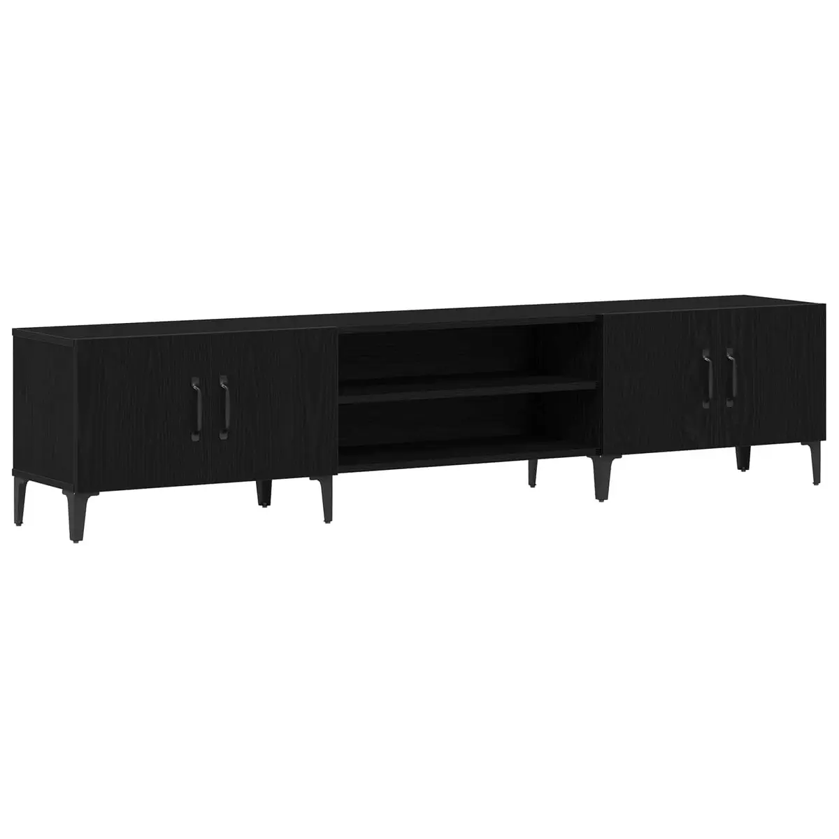 TV Cabinet Black Engineered Wood Living Room Storage Unit Entertainment Media