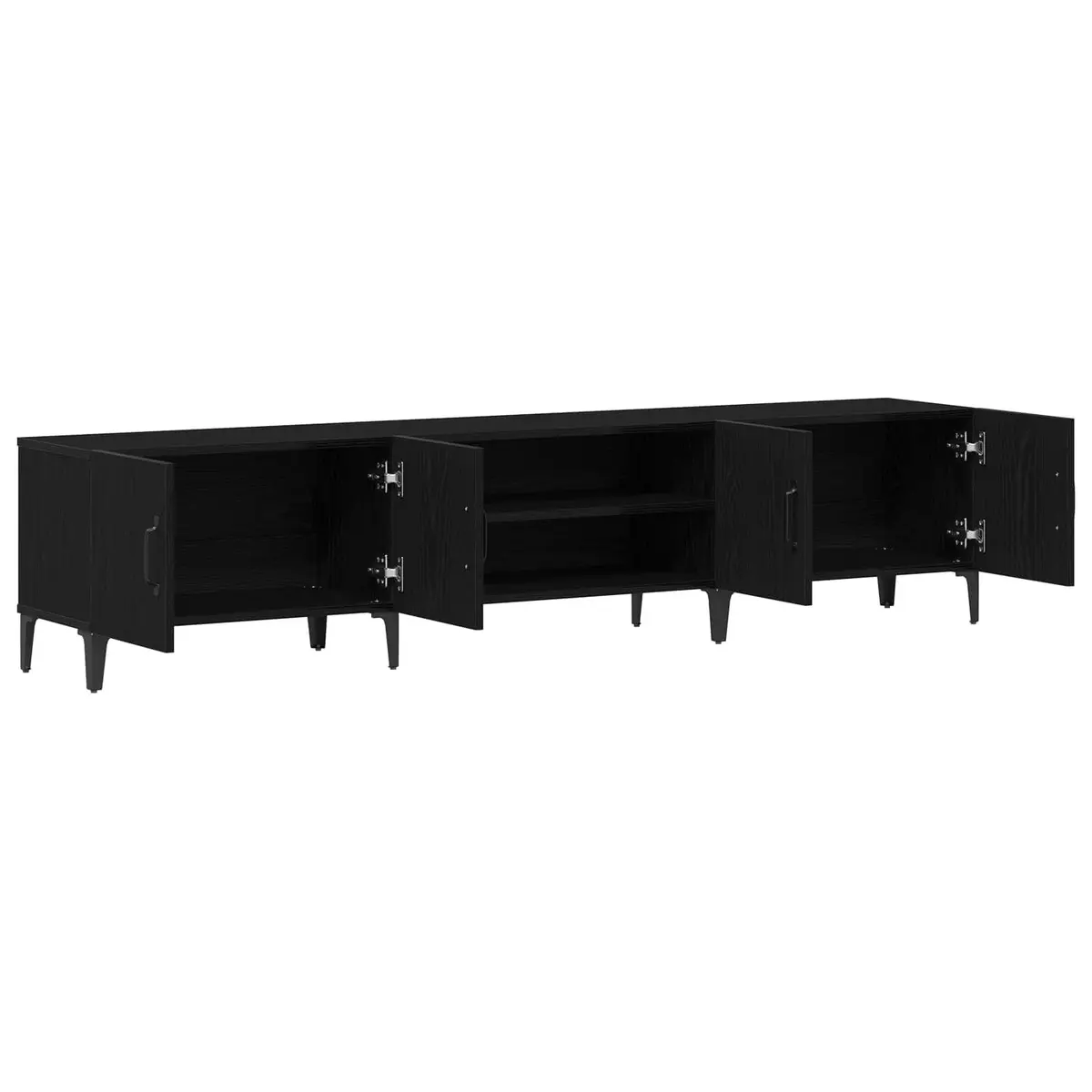 TV Cabinet Black Engineered Wood Living Room Storage Unit Entertainment Media