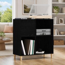 Versatile Black Oak Record Cabinet for Everyday Use