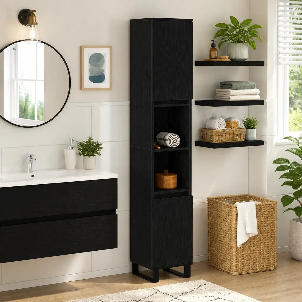 Black Engineered Wood Vanity Cabinet