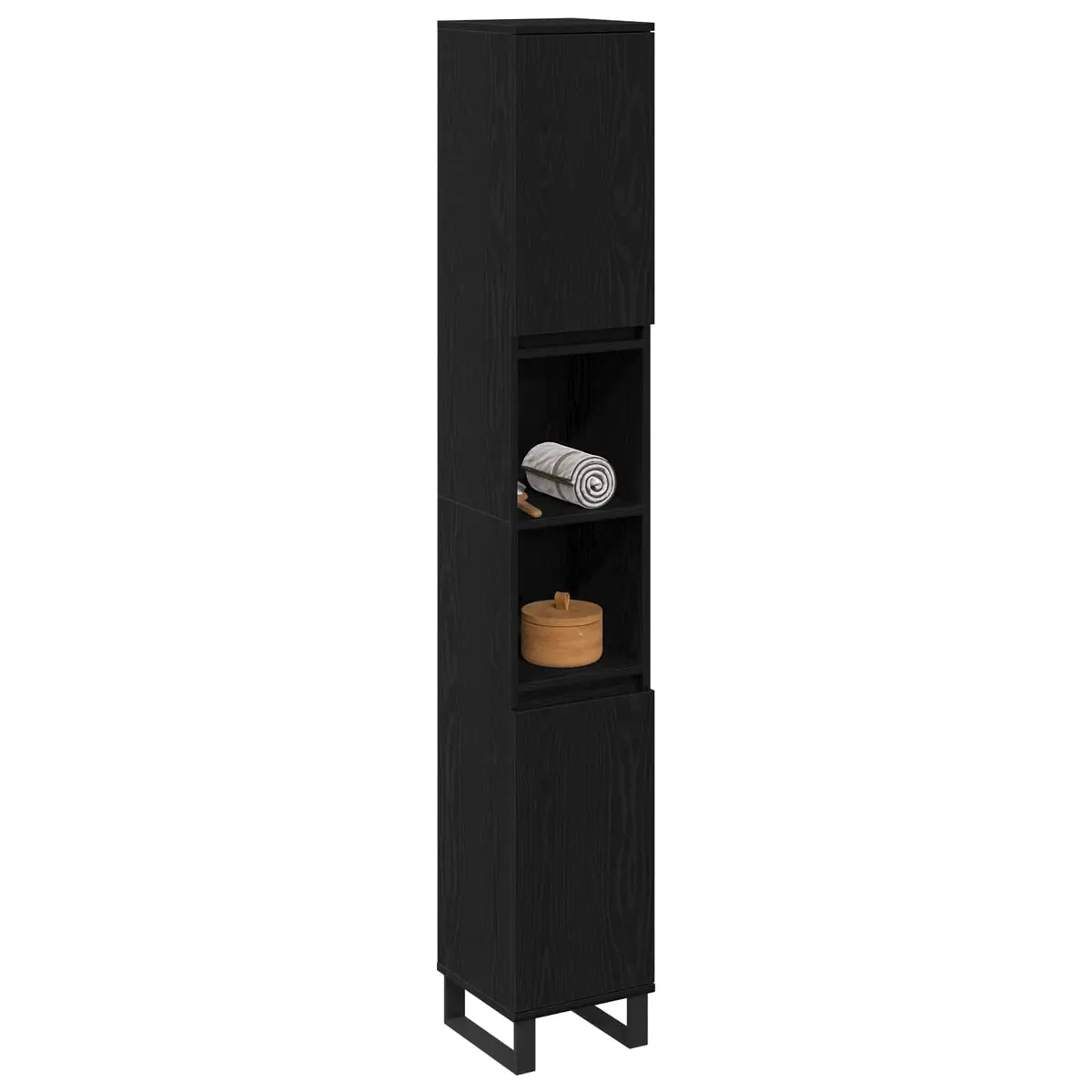 Bathroom Vanity Cabinet Black Engineered Wood Modern Storage Unit 30x30x190cm