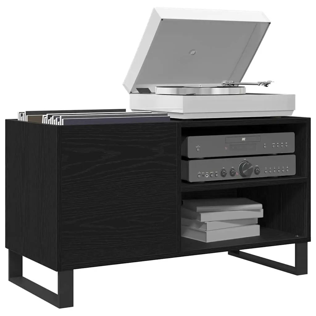 Media Storage Cabinet Black Oak Modern Engineered Wood Office Living Room