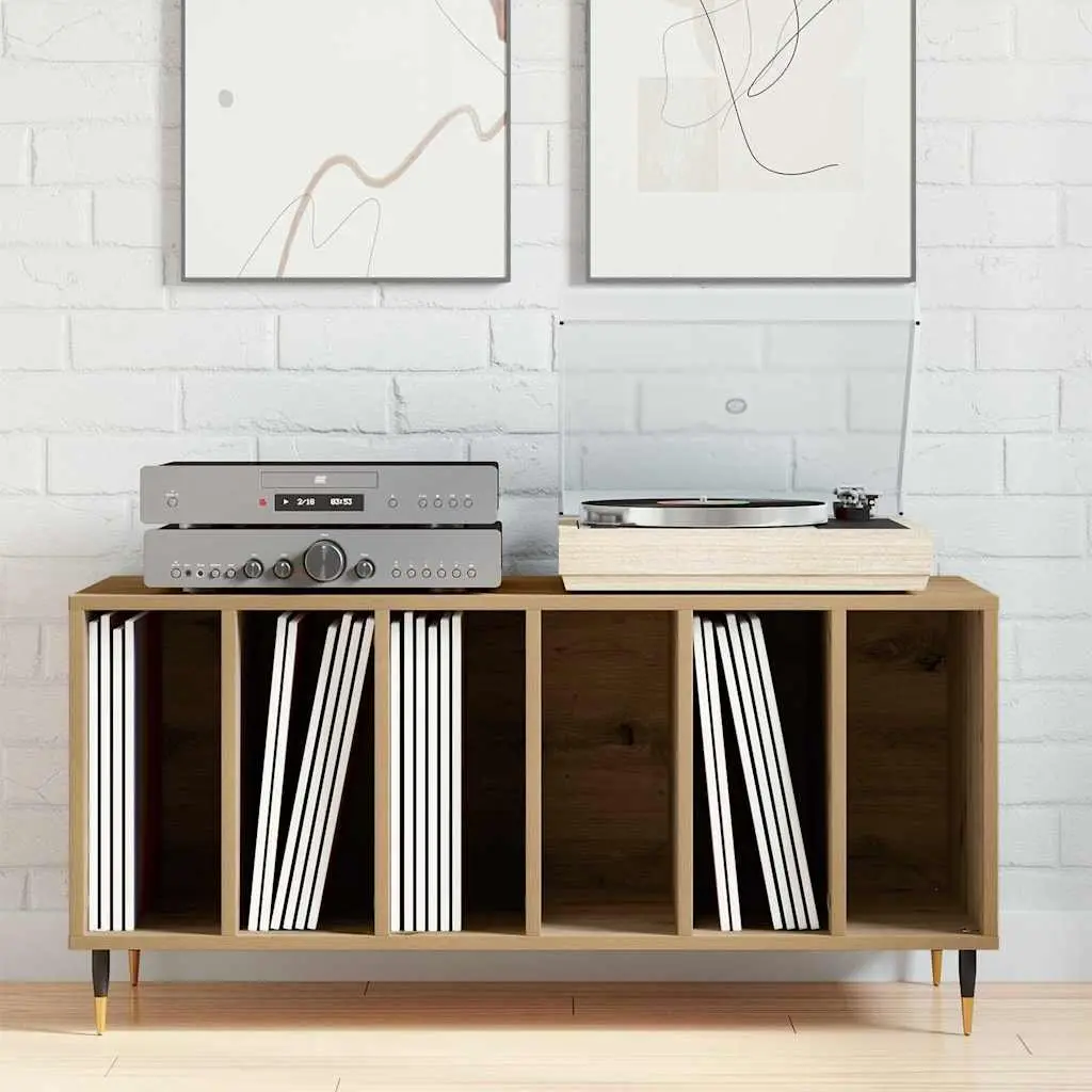 Record Cabinet Storage Unit for Vinyl Records Books and Decorative Items 100 x 38 x 48 cm Brown Engineered Wood