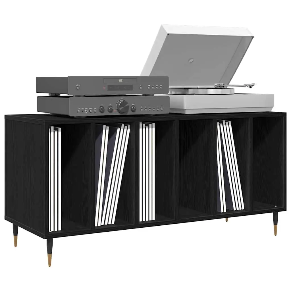Record Cabinet Media Storage Unit Black Oak Modern Living Room