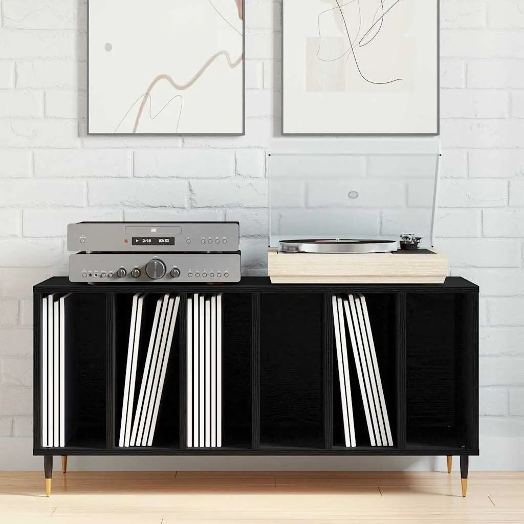 Record Cabinet Media Storage Unit Black Oak Modern Living Room
