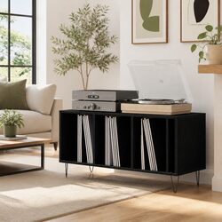 Reliable Black Oak Record Cabinet with Modern Design