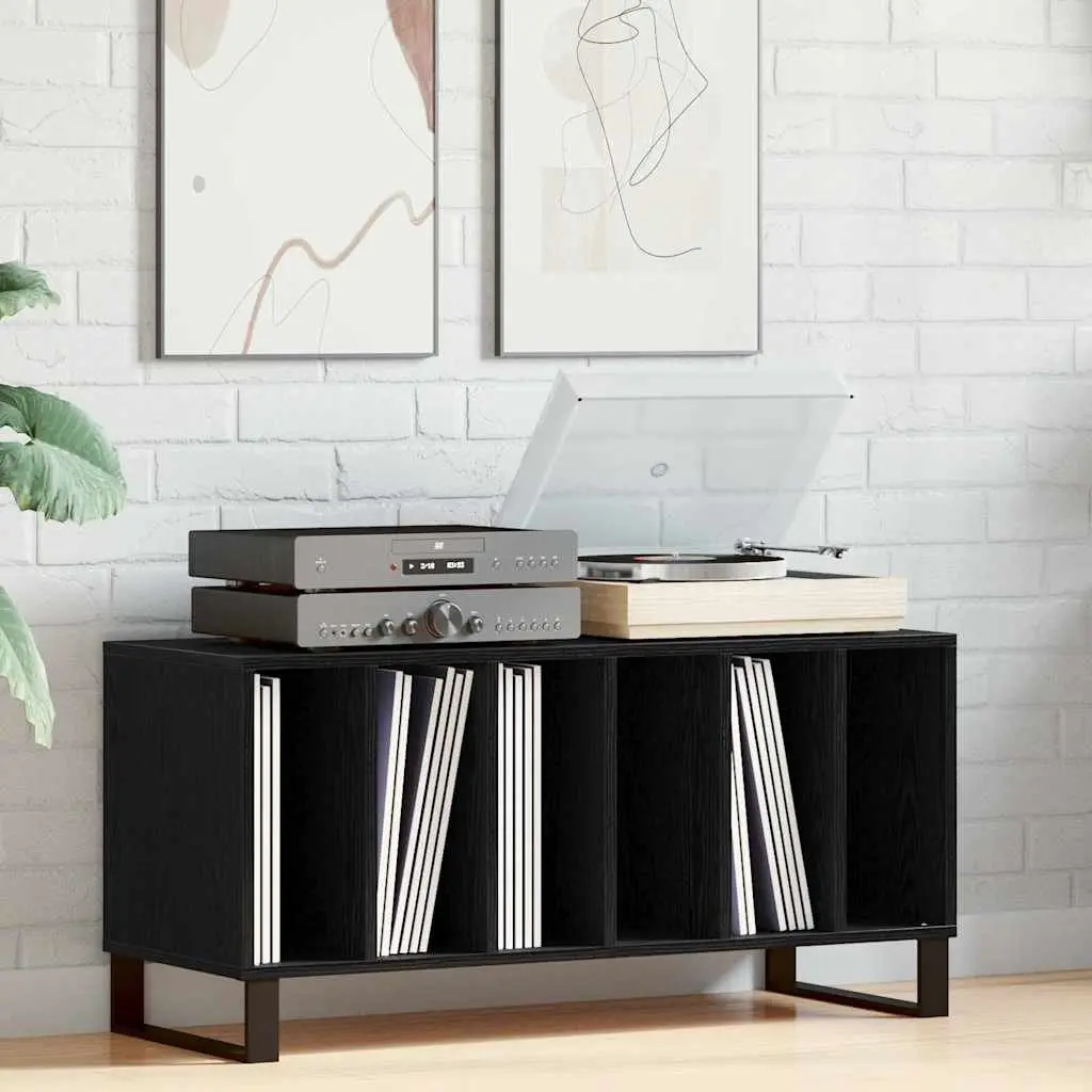 Media Storage Cabinet Black Engineered Wood Shelving Unit Living Room Furniture 100 x 38 x 48 cm