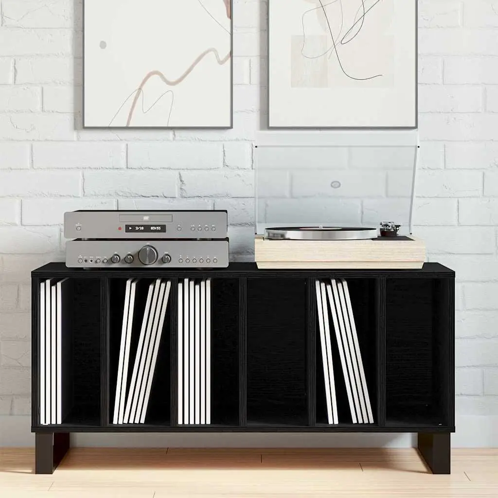 Media Storage Cabinet Black Engineered Wood Shelving Unit Living Room Furniture 100 x 38 x 48 cm