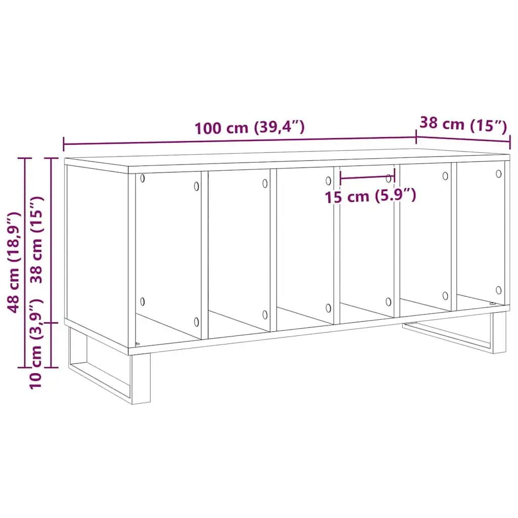 Media Storage Cabinet Black Engineered Wood Shelving Unit Living Room Furniture 100 x 38 x 48 cm