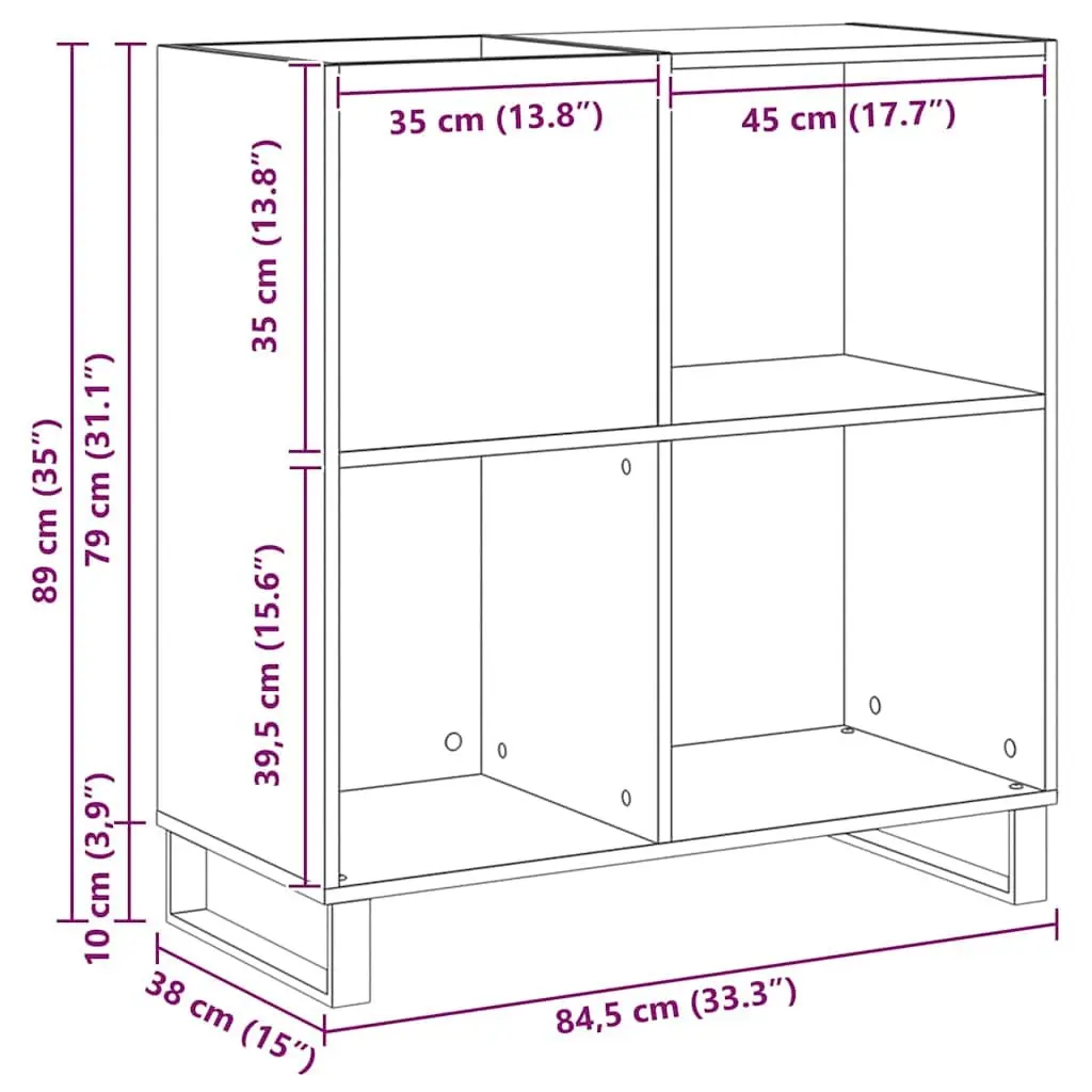 Record Storage Cabinet Engineered Wood Media Shelf Display Unit 84.5 x 38 x 89 cm Brown