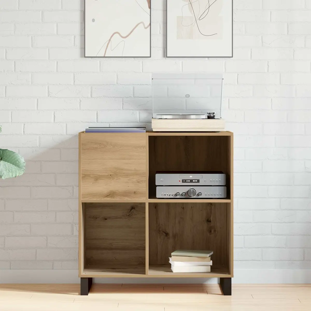 Record Storage Cabinet Engineered Wood Media Shelf Display Unit 84.5 x 38 x 89 cm Brown