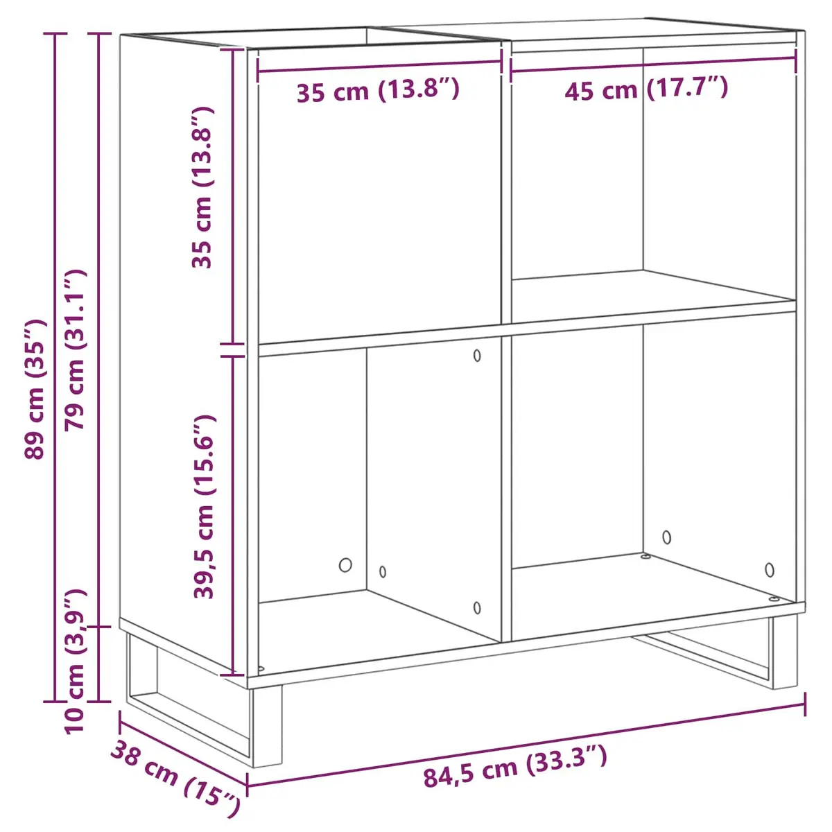 Record Cabinet Media Storage Unit Black Oak 85 x 38 x 89 cm