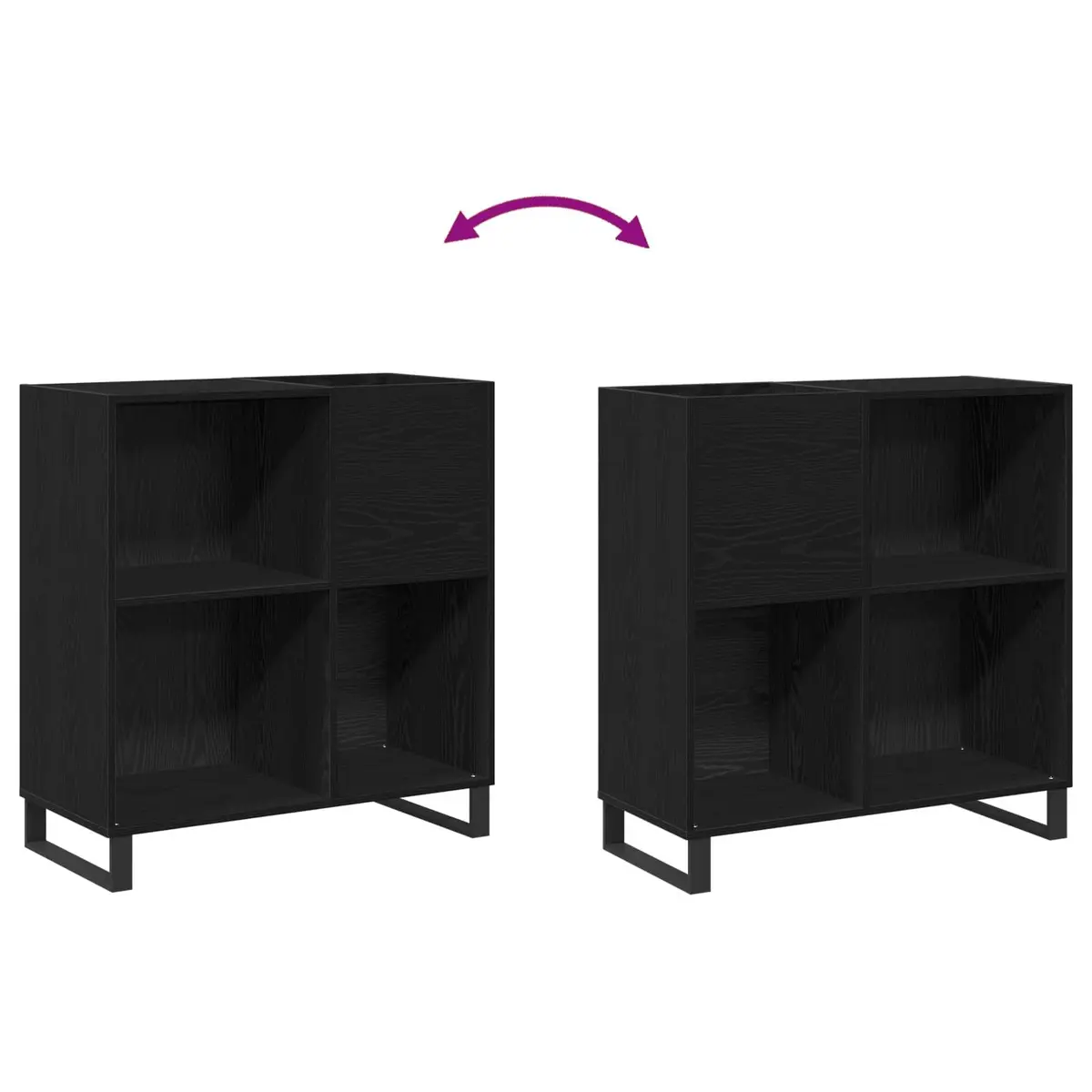 Record Cabinet Media Storage Unit Black Oak 85 x 38 x 89 cm