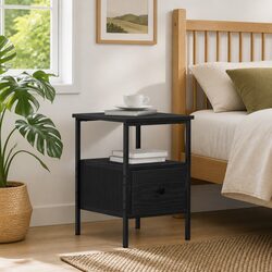 Black Bedside Cabinet 34x36x50cm - Practical and Charming