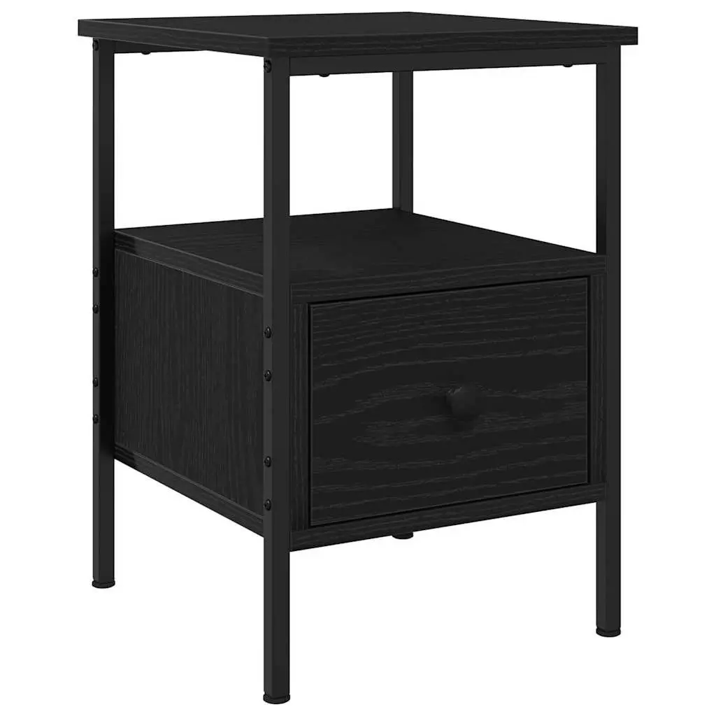 Bedside Cabinet Black Engineered Wood Storage Drawer Shelf 34x36x50cm
