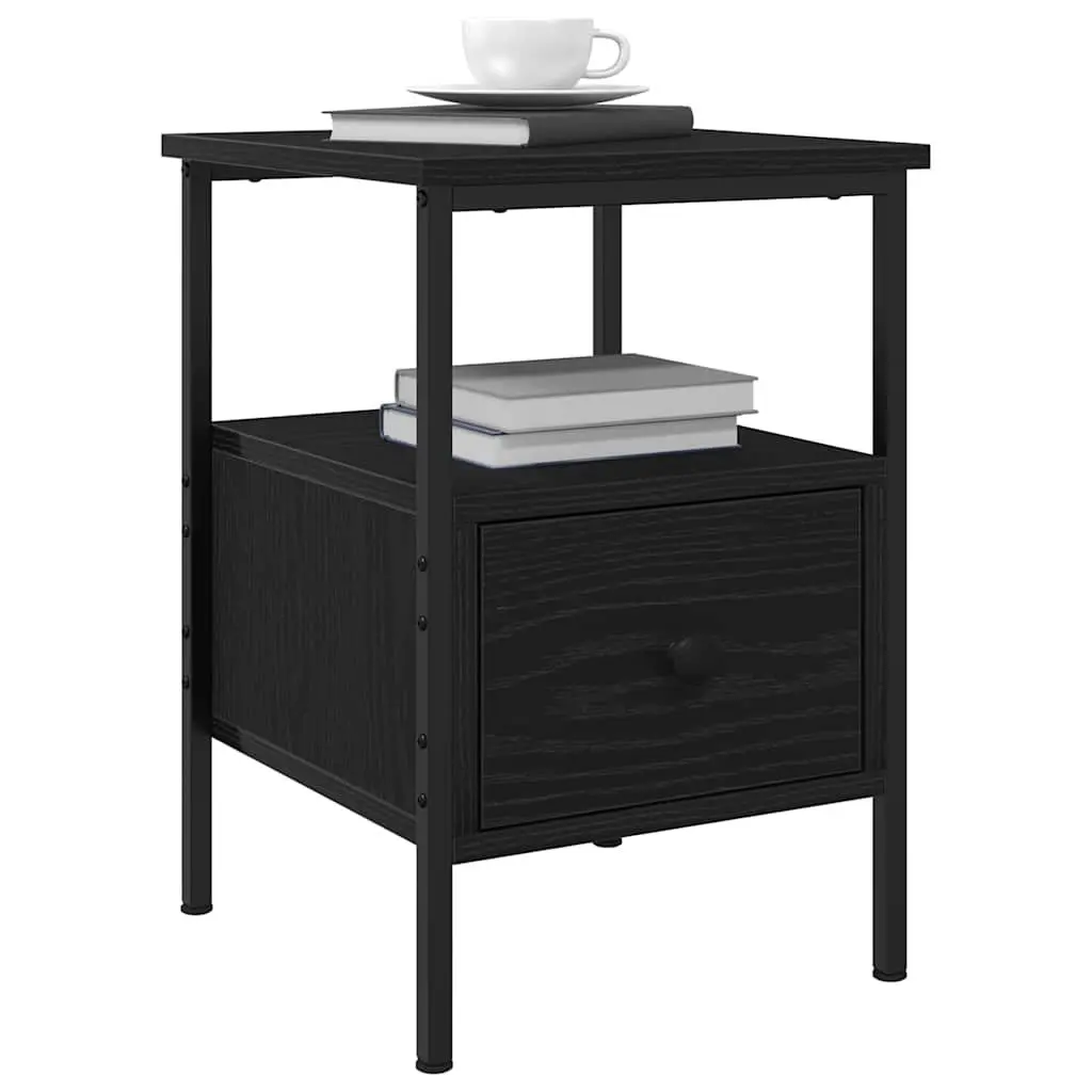 Bedside Cabinet Black Engineered Wood Storage Drawer Shelf 34x36x50cm