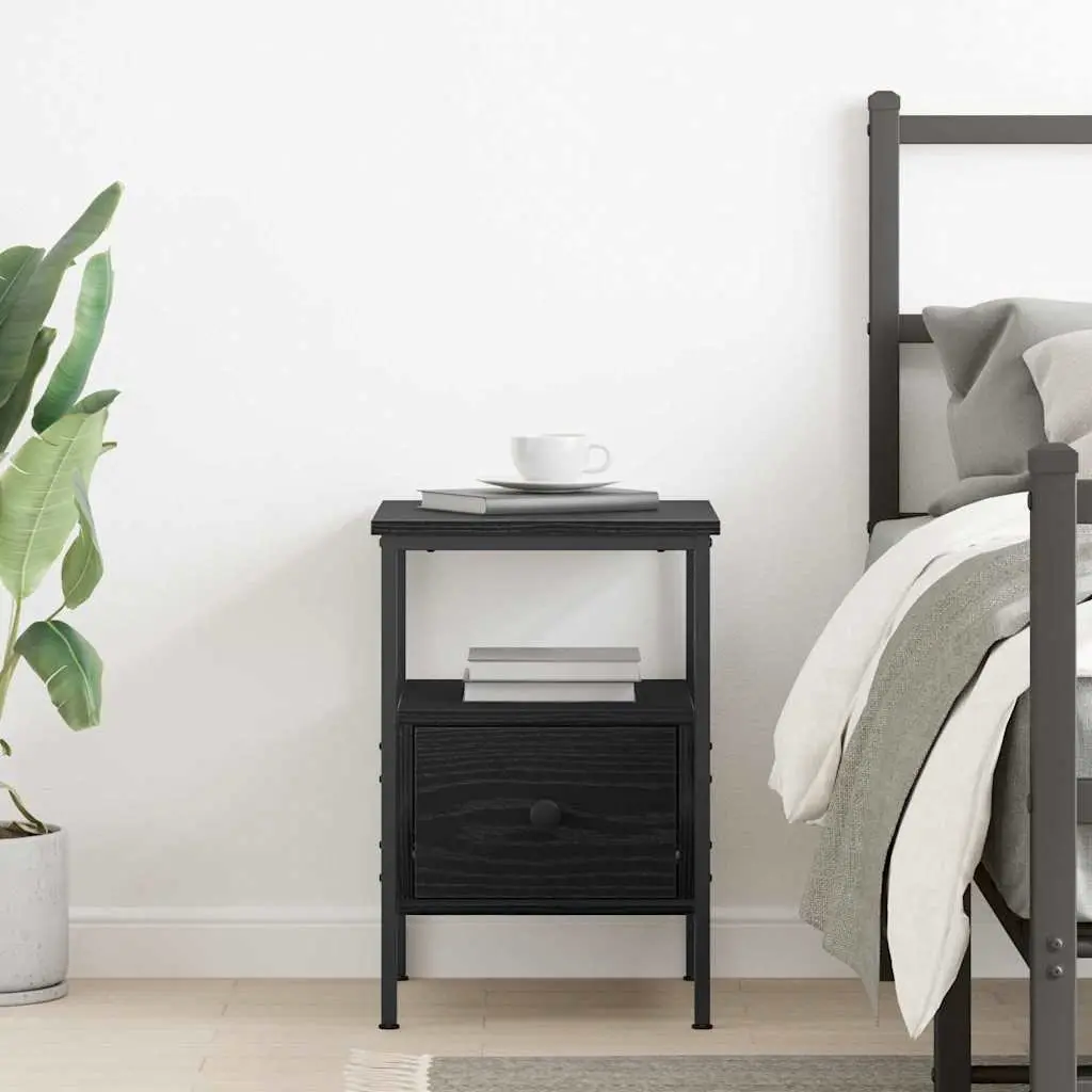 Bedside Cabinet Black Engineered Wood Storage Drawer Shelf 34x36x50cm