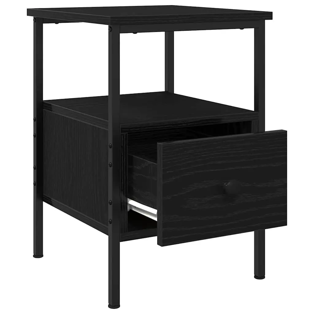 Bedside Cabinet Black Engineered Wood Storage Drawer Shelf 34x36x50cm
