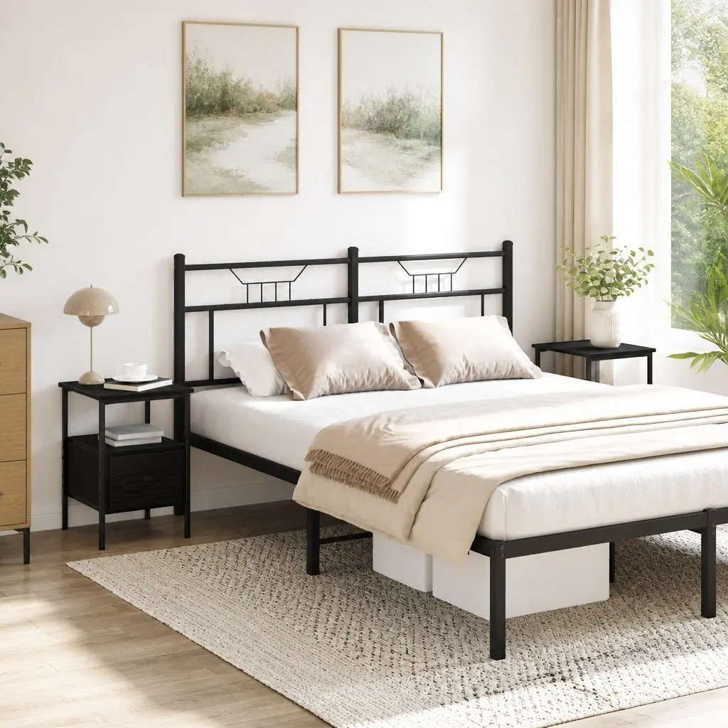 Bedside Cabinet 2 pcs Black 34 x 36 x 50 cm Bedroom Storage Table Drawer Shelf