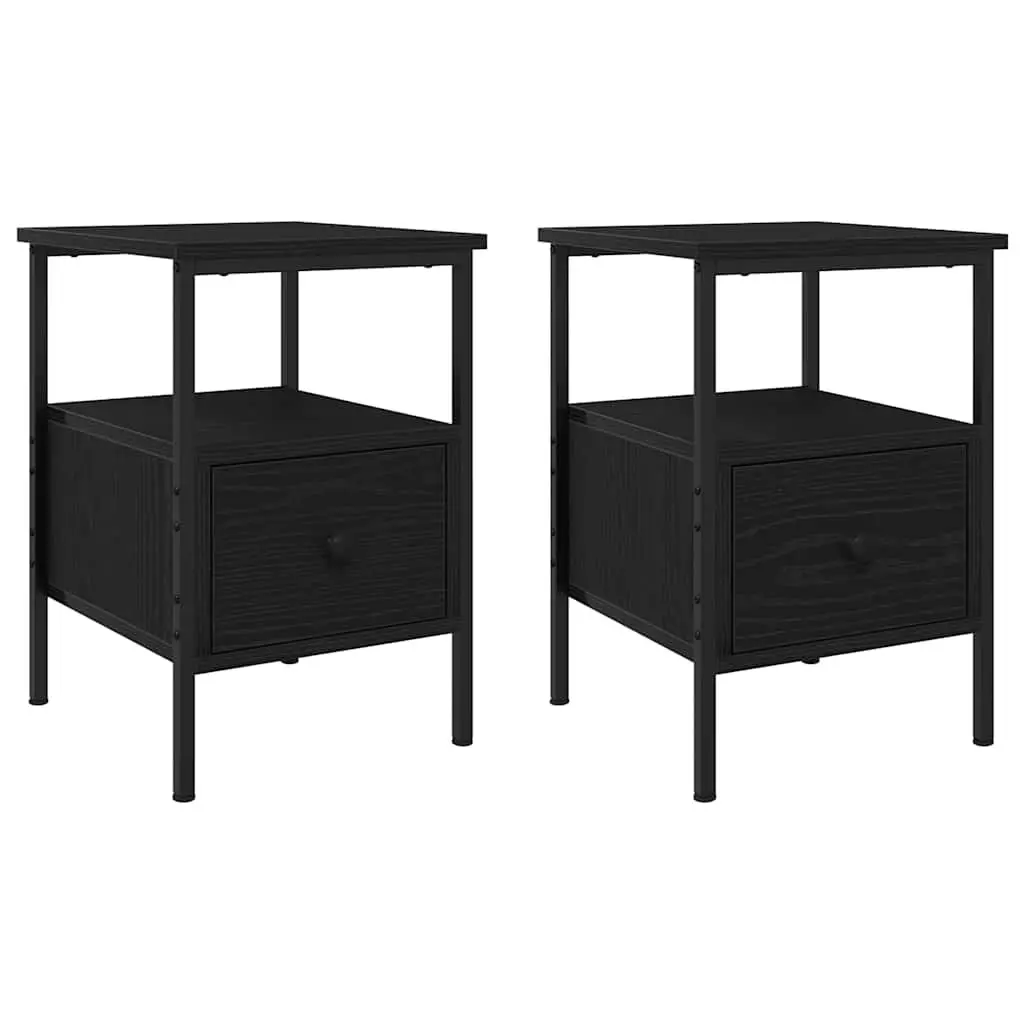Bedside Cabinet 2 pcs Black 34 x 36 x 50 cm Bedroom Storage Table Drawer Shelf