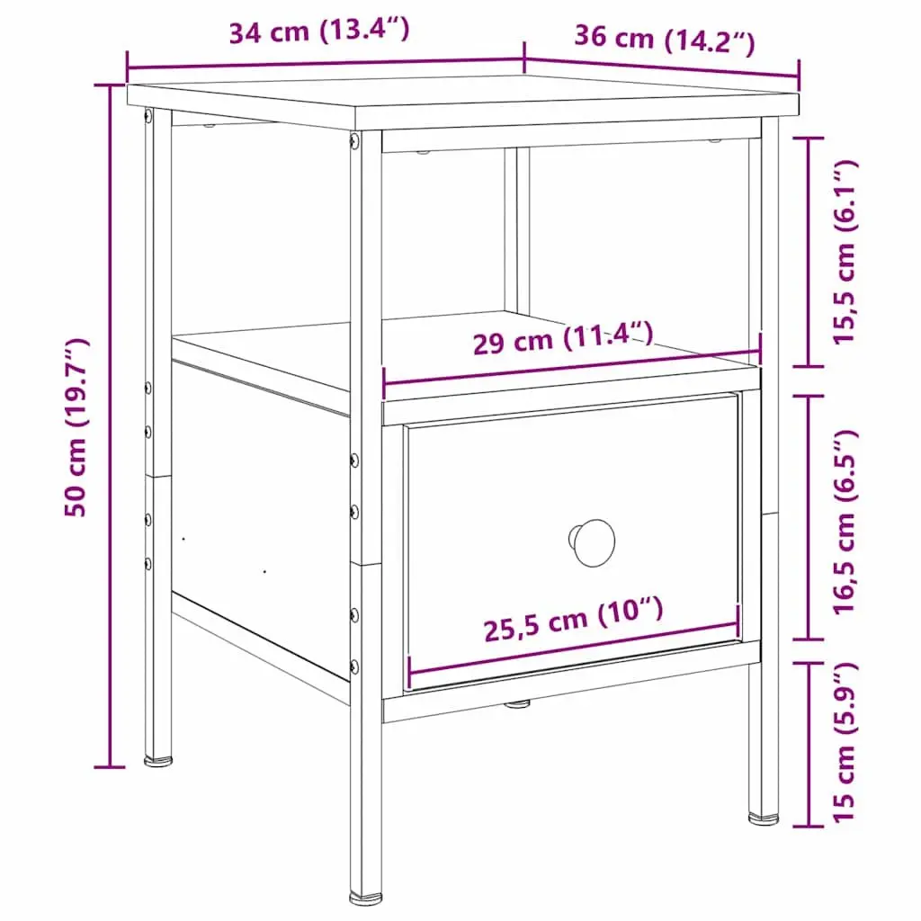 Bedside Cabinet 2 pcs Black 34 x 36 x 50 cm Bedroom Storage Table Drawer Shelf